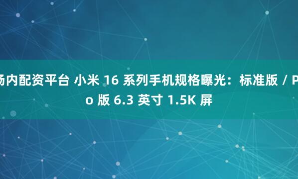场内配资平台 小米 16 系列手机规格曝光：标准版 / Pro 版 6.3 英寸 1.5K 屏